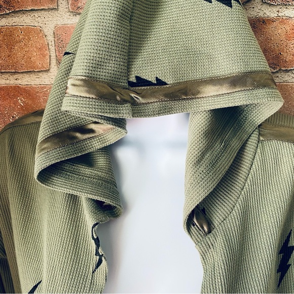 Self Esteem Hooded Lightweight waffle Knit Cardigan Sage - Picture 2 of 10